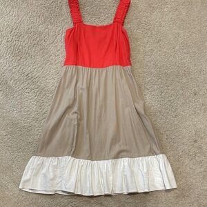 Women's Colorblock Casual Sundress in Coral, Taupe & White